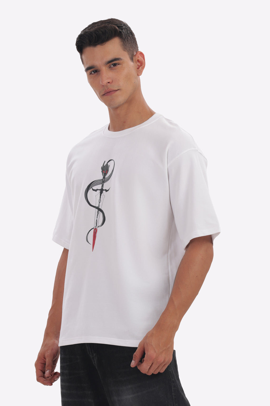 Dark Knight Oversized Anime Graphic Tee – White | Premium Cotton