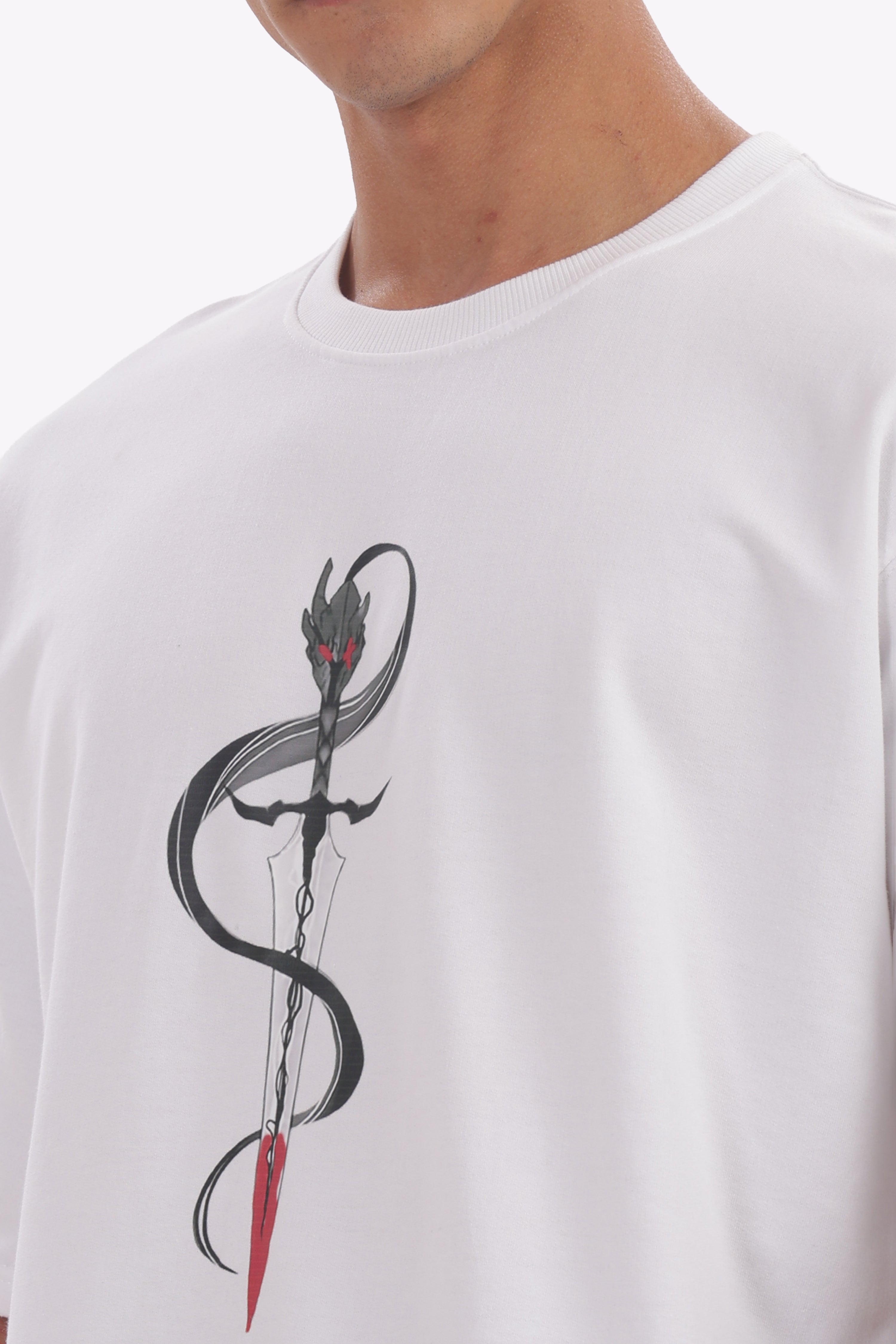 Dark Knight Oversized Anime Graphic Tee – White | Premium Cotton