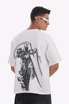 Dark Knight Oversized Anime Graphic Tee – White | Premium Cotton