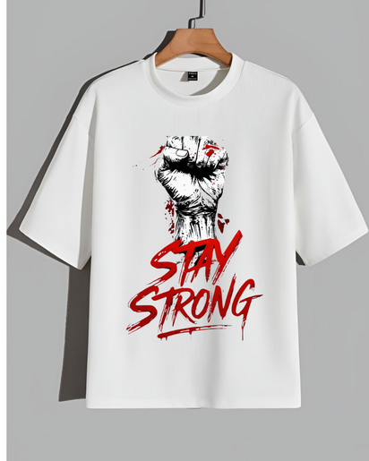 White Premium Printed Drop Shoulder Cotton T shirt for Men