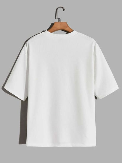 White Premium Printed Drop Shoulder Cotton T shirt for Men