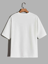 White Premium Printed Drop Shoulder Cotton T shirt for Men