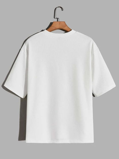 White Premium Printed Drop Shoulder Cotton T shirt for Men